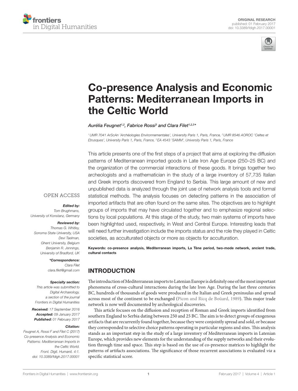 Co-Presence Analysis and Economic Patterns: Mediterranean Imports in the Celtic World