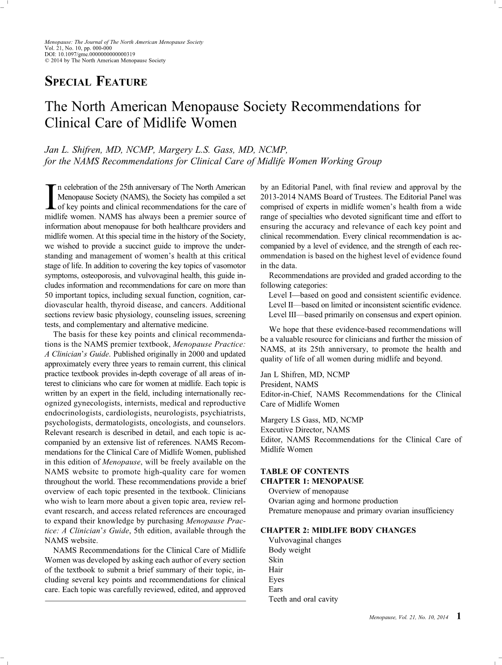 The North American Menopause Society Recommendations for Clinical Care of Midlife Women