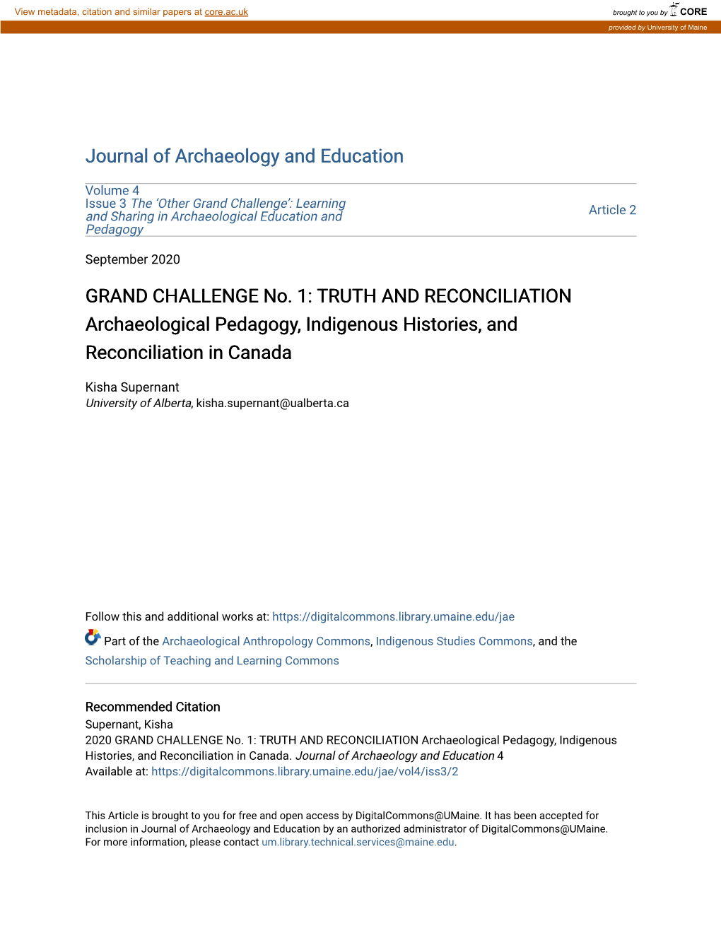 TRUTH and RECONCILIATION Archaeological Pedagogy, Indigenous Histories, and Reconciliation in Canada