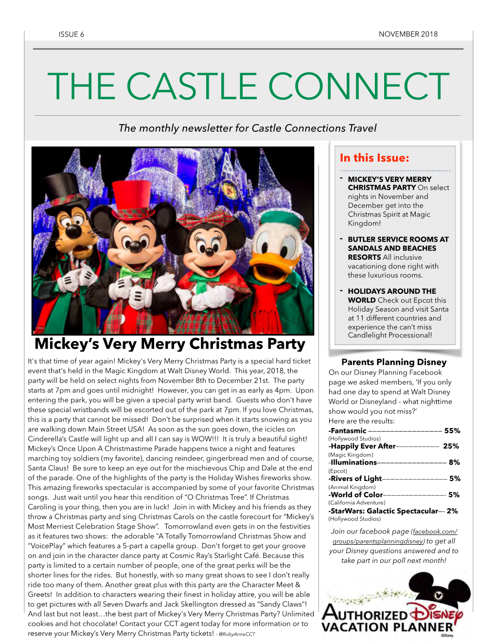 Disney, Universal Orlando and Cruise Newsletter for November 2018