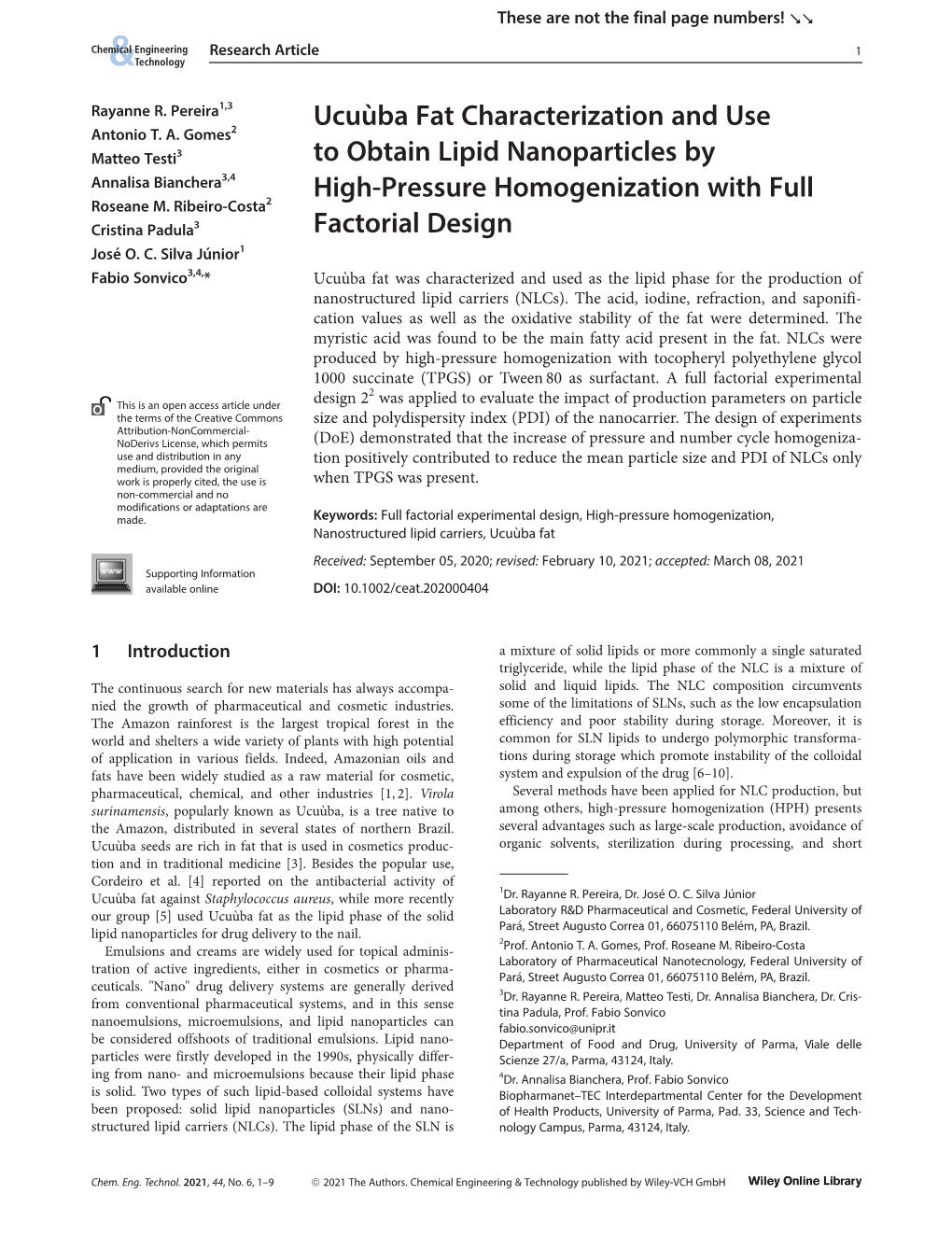 Ucuu` Ba Fat Characterization and Use to Obtain Lipid Nanoparticles