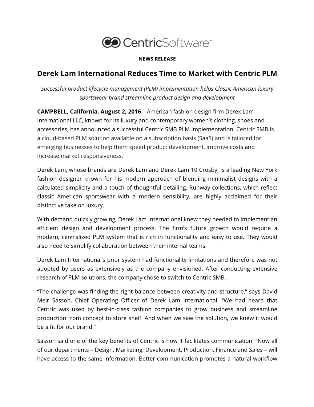 Derek Lam International Reduces Time to Market with Centric PLM