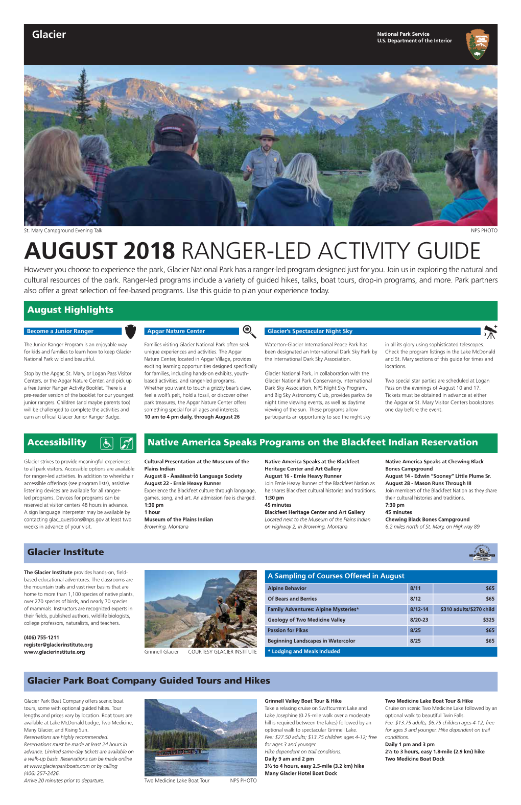 August 2018 Ranger-Led Activity Schedule