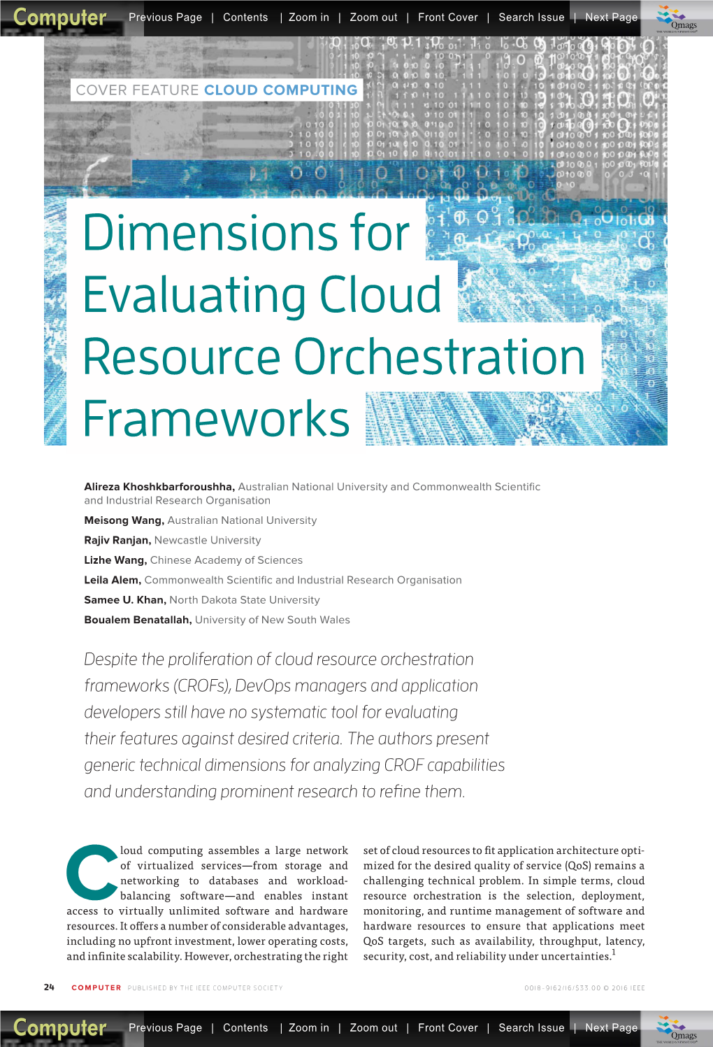 Dimensions for Evaluating Cloud Resource Orchestration Frameworks