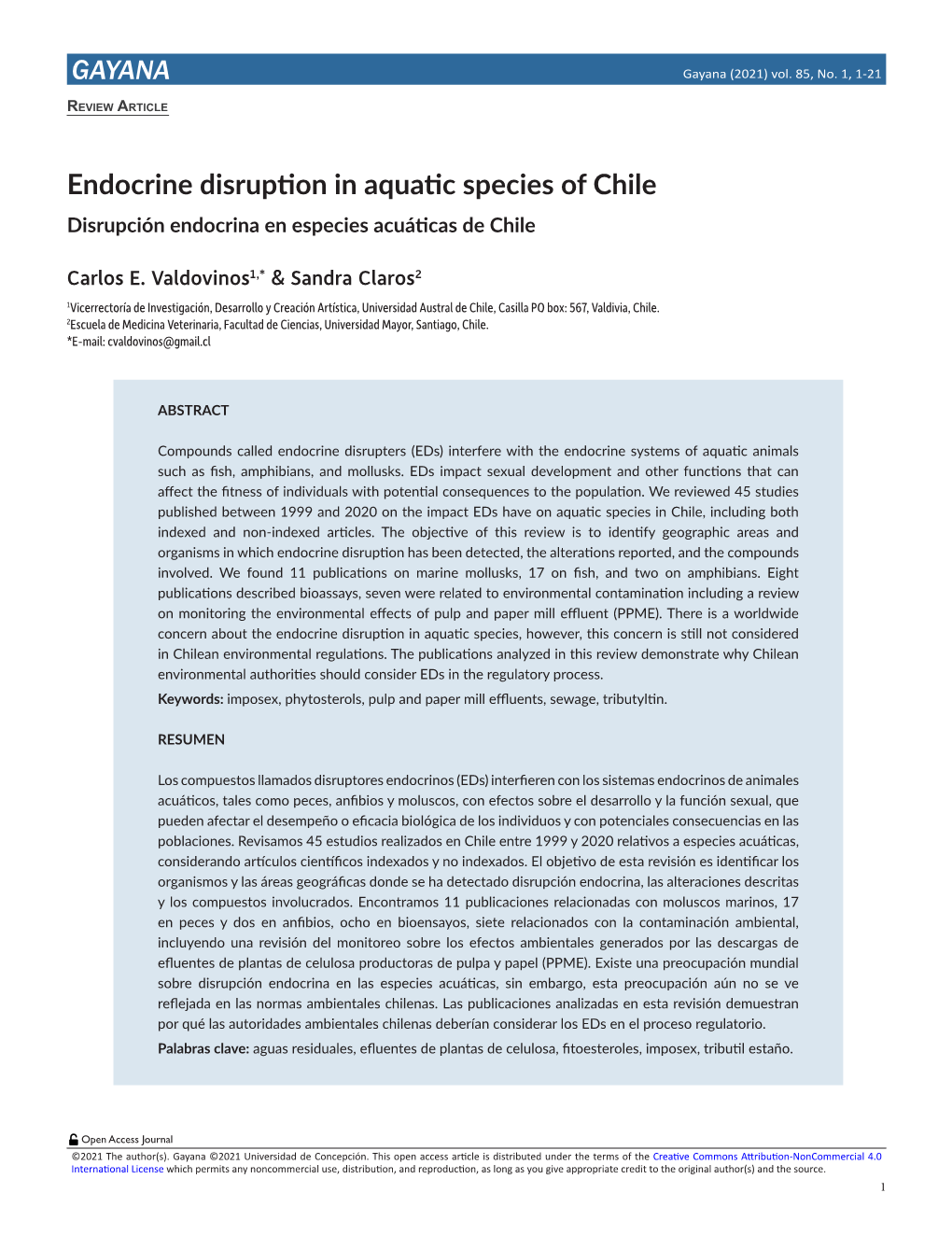 GAYANA Endocrine Disruption in Aquatic Species of Chile