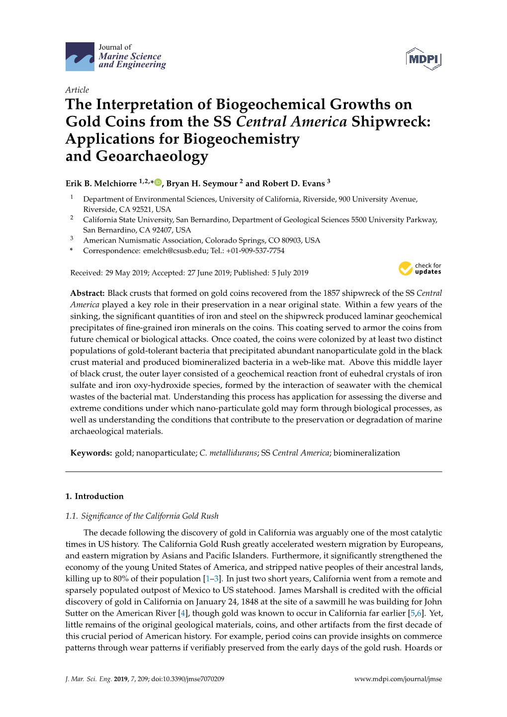 The Interpretation of Biogeochemical Growths on Gold Coins from the SS Central America Shipwreck: Applications for Biogeochemistry and Geoarchaeology