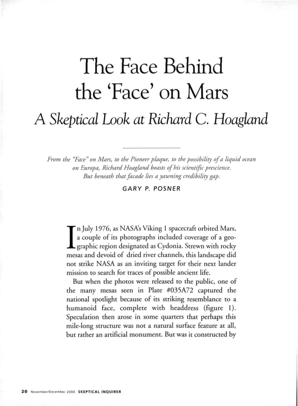 The Face Behind the 'Face' on Mars a Skeptical Look at Richard C