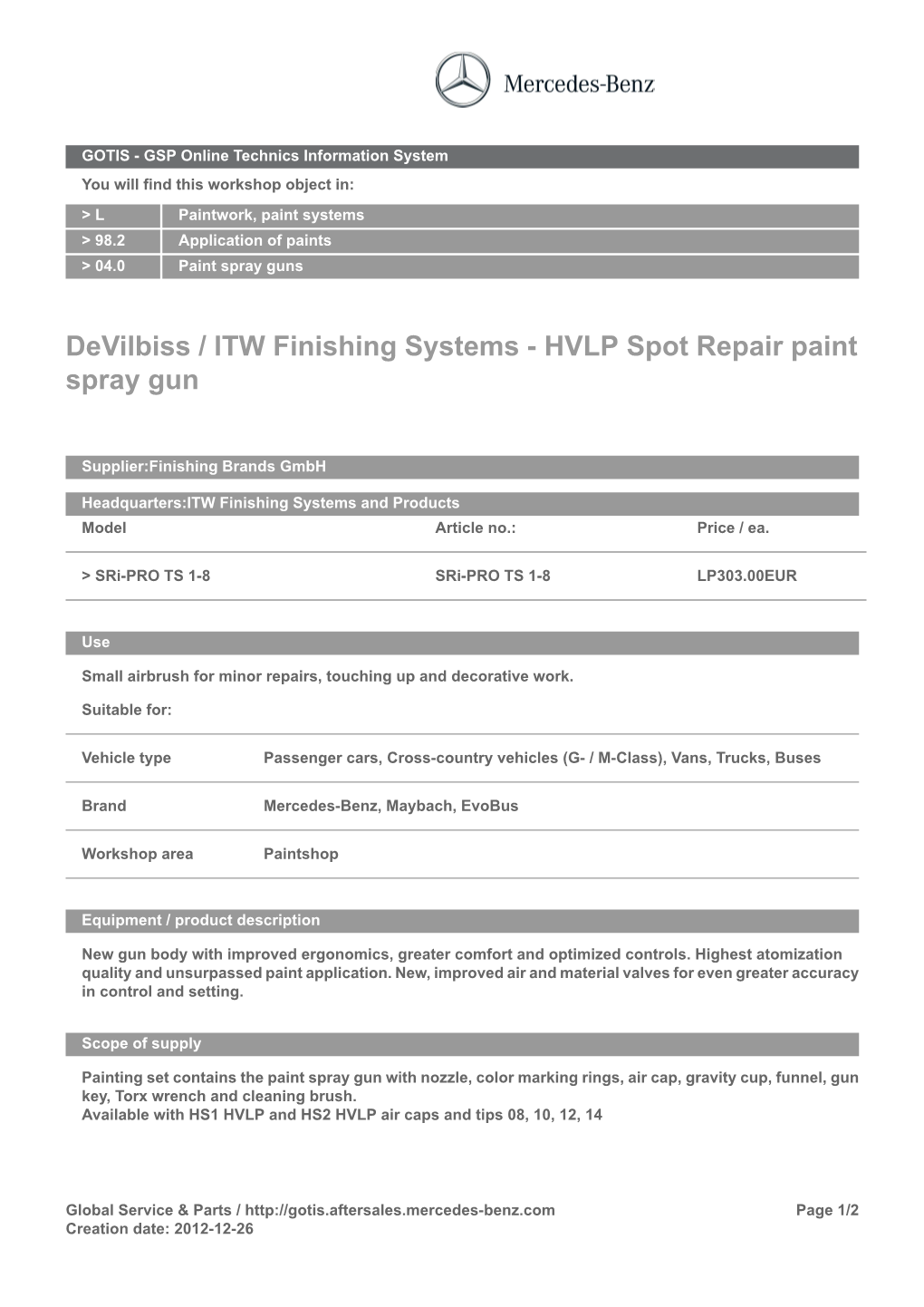 Devilbiss / ITW Finishing Systems - HVLP Spot Repair Paint Spray Gun