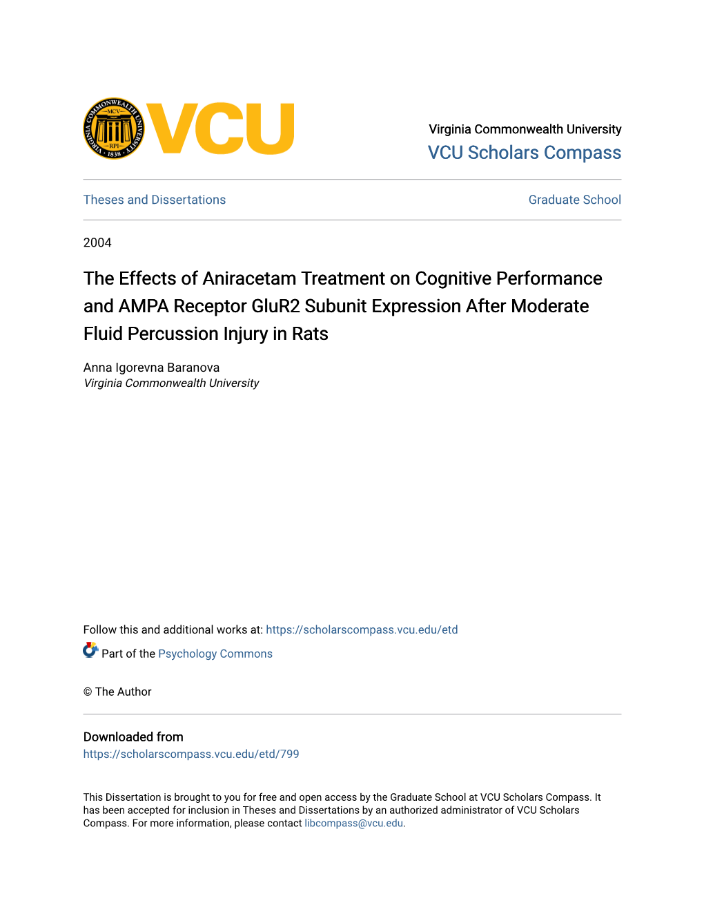 The Effects of Aniracetam Treatment on Cognitive Performance and AMPA Receptor Glur2 Subunit Expression After Moderate Fluid Percussion Injury in Rats