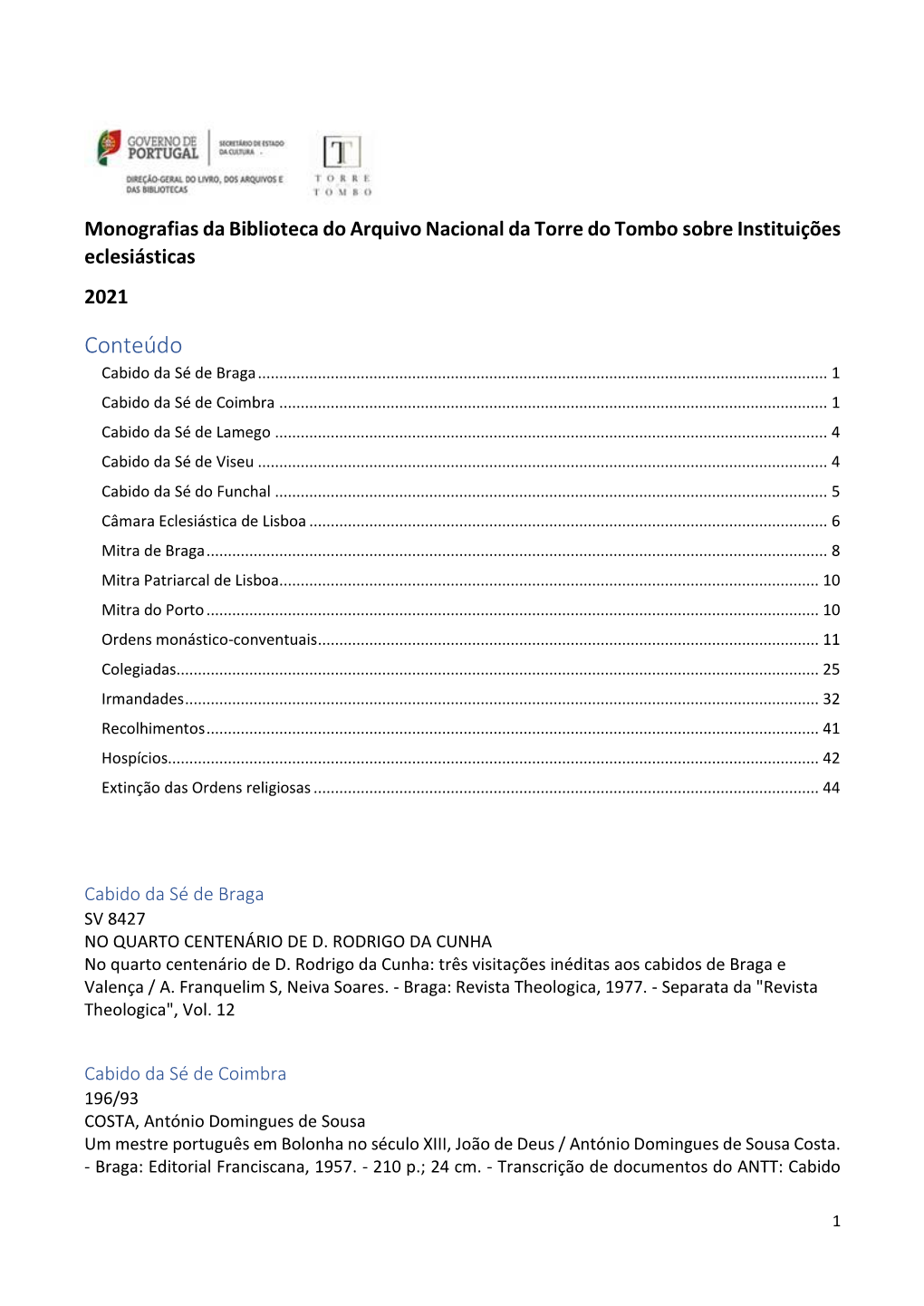 Instituições Eclesiásticas 2021