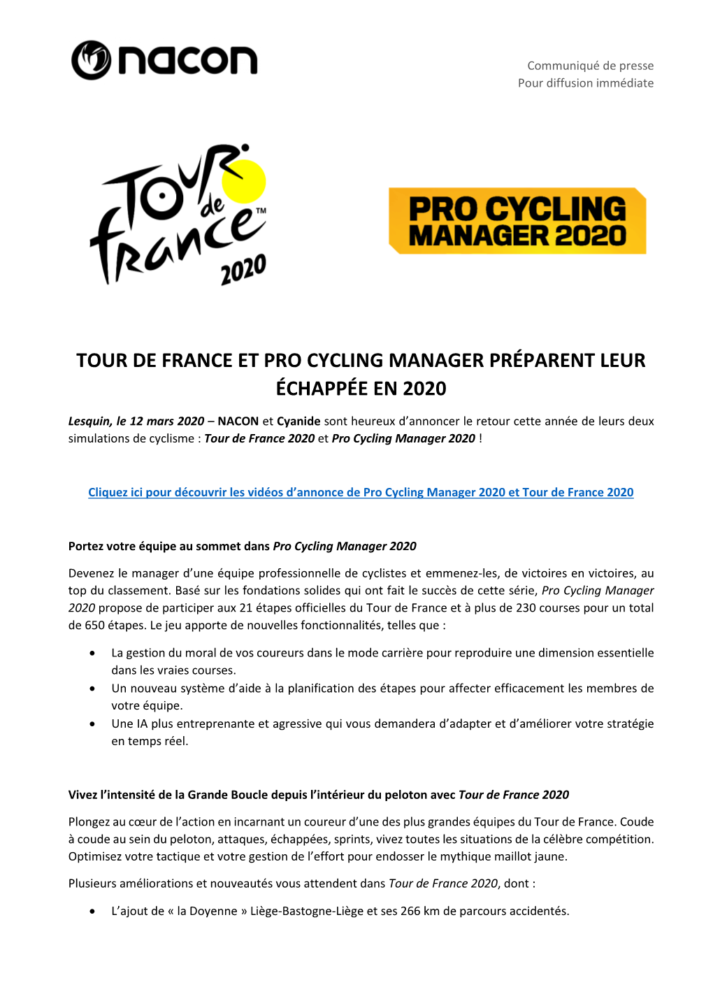 Tour De France Et Pro Cycling Manager Préparent Leur Échappée En 2020