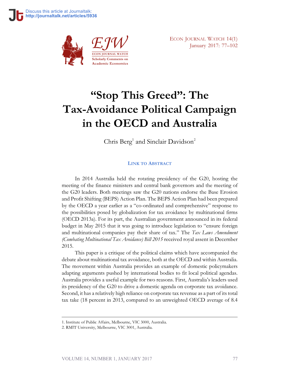 The Tax-Avoidance Political Campaign in the OECD and Australia