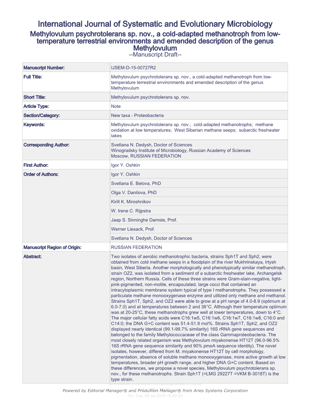 International Journal of Systematic and Evolutionary Microbiology