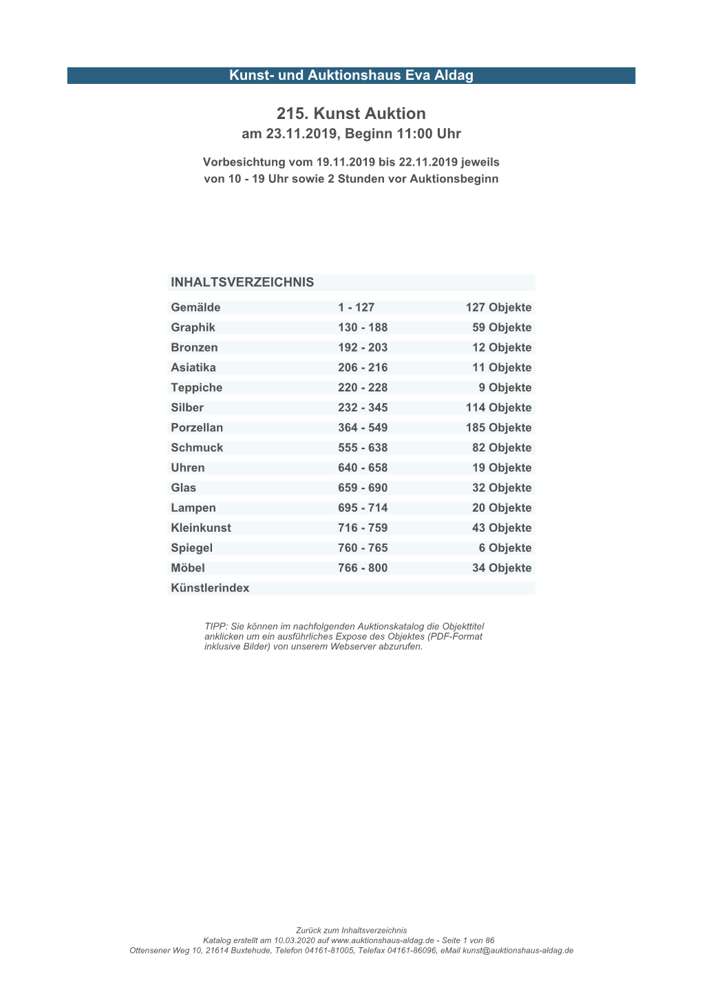 Auktionskatalog Die Objekttitel Anklicken Um Ein Ausführliches Expose Des Objektes (PDF-Format Inklusive Bilder) Von Unserem Webserver Abzurufen