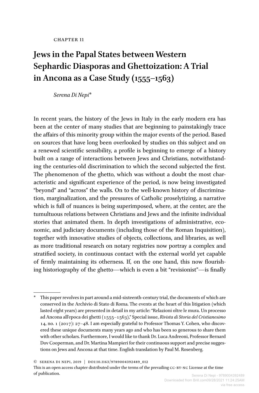 Jews in the Papal States Between Western Sephardic Diasporas and Ghettoization: a Trial in Ancona As a Case Study (1555–1563)