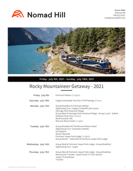 Rocky Mountaineer Getaway - 2021