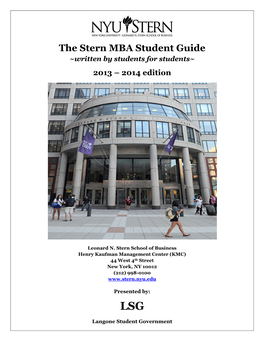 The Stern MBA Student Guide ~Written by Students for Students~ 2013 – 2014 Edition