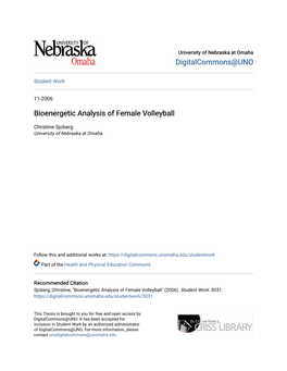 Bioenergetic Analysis of Female Volleyball