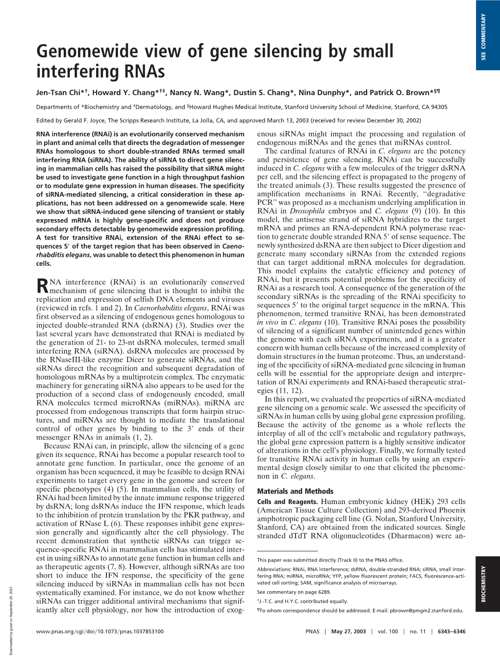 Genomewide View of Gene Silencing by Small Interfering Rnas