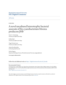 A Novel Uncultured Heterotrophic Bacterial Associate of the Cyanobacterium Moorea Producens JHB Susie L