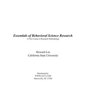 Essentials of Behavioral Science Research: a First Course in Research Methodology