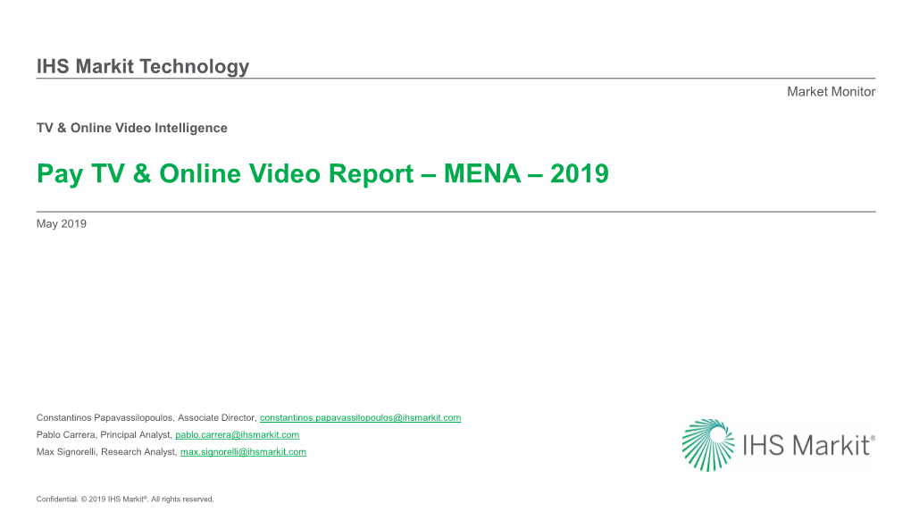 Pay TV & Online Video Report – MENA – 2019