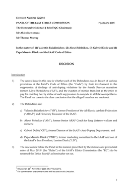 IAAF Ethics Commission Decision