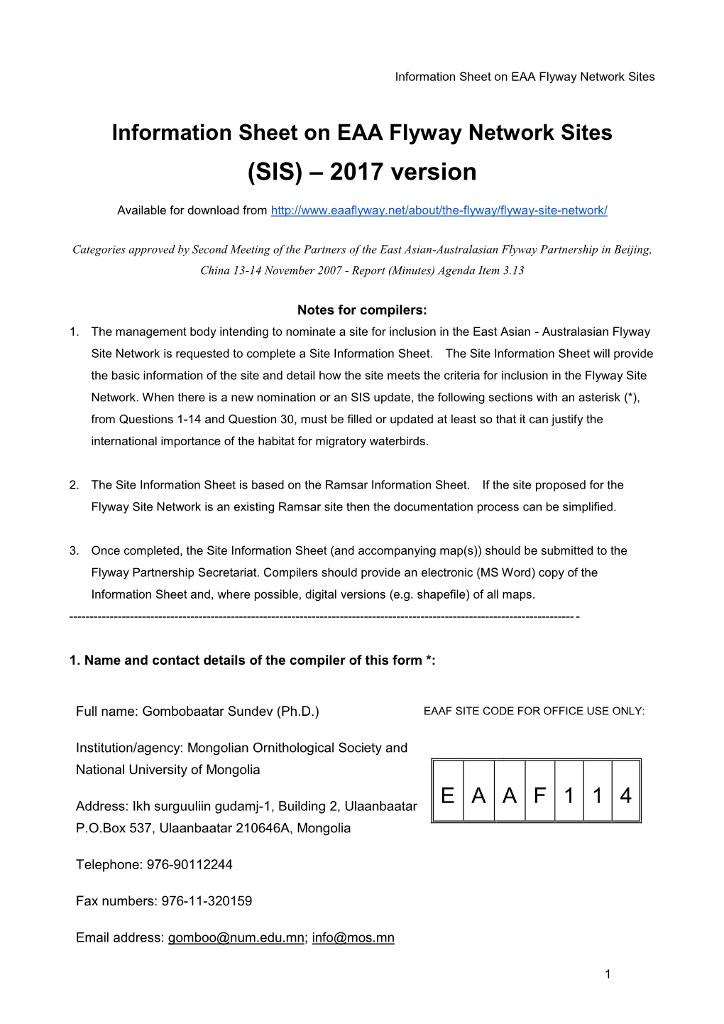 (SIS) – 2017 Version