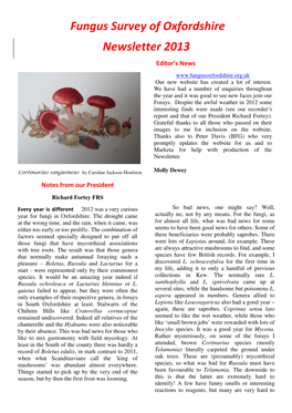 Fungus Survey of Oxfordshire Newsletter 2013