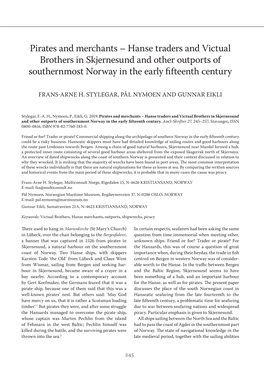 Hanse Traders and Victual Brothers in Skjernesund and Other Outports of Southernmost Norway in the Early Fifteenth Century