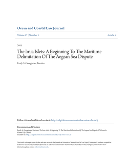 The Imia Islets: a Beginning to the Maritime Delimitation of the Aegean Sea Dispute, 17 Ocean & Coastal L.J