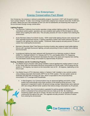 Cox Enterprises: Energy Conservation Fact Sheet