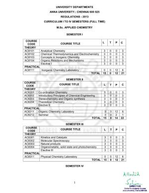 2013 CURRICULUM I to IV SEMESTERS (FULL TIME) M.Sc