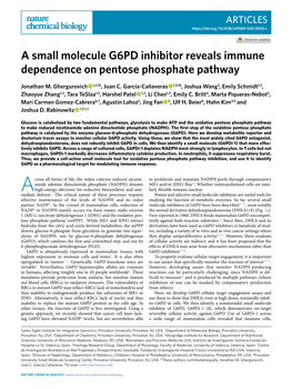 A Small Molecule G6PD Inhibitor Reveals Immune Dependence on Pentose Phosphate Pathway