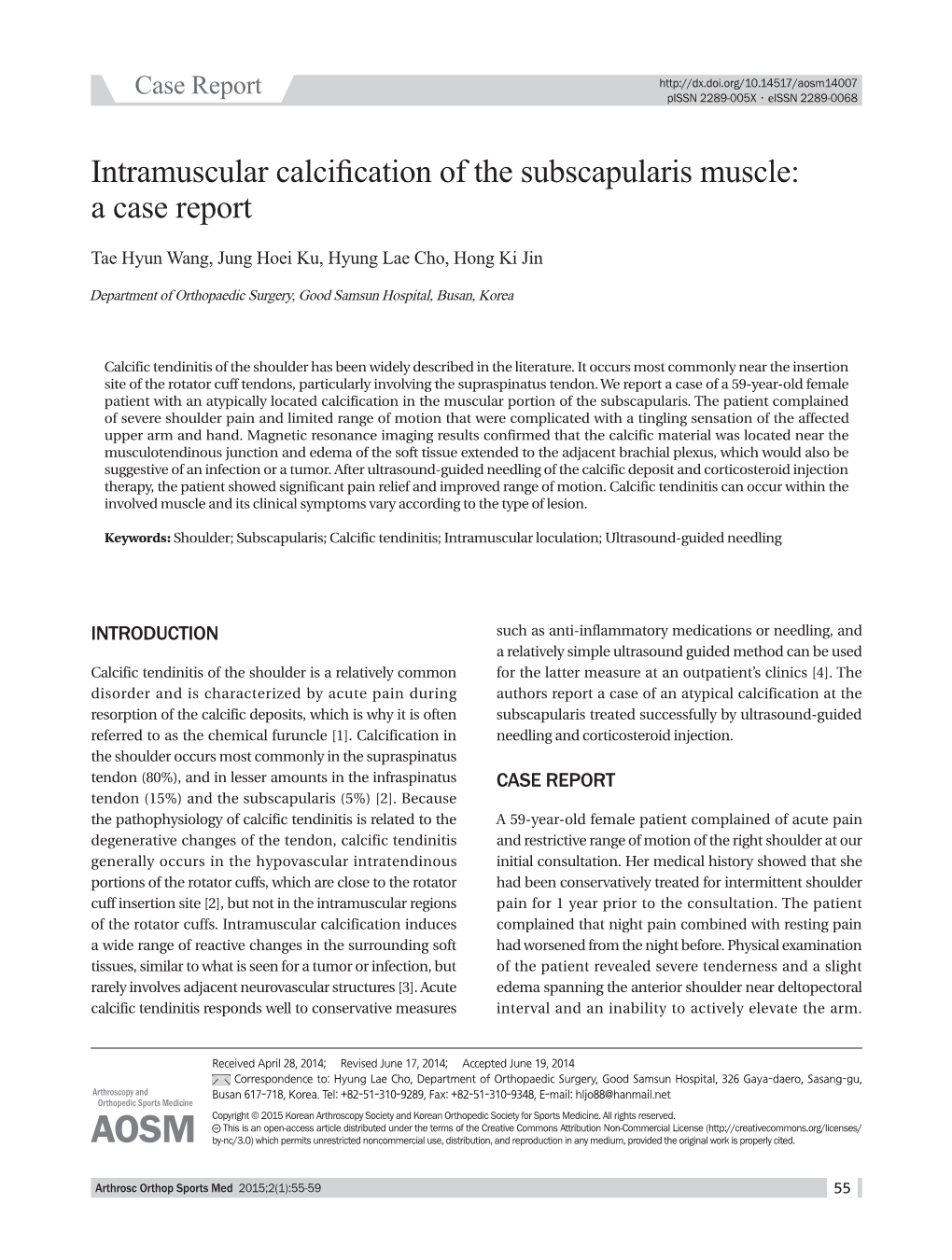 Intramuscular Calcification of the Subscapularis Muscle: a Case Report