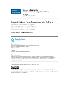 Espaço E Economia, 19 | 2020 Current State of the Urban Network in Bulgaria 2
