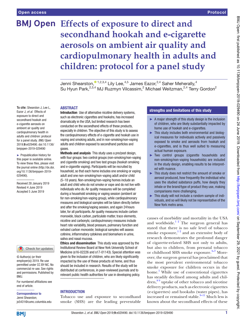 Effects of Exposure to Direct and Secondhand Hookah and E-Cigarette Aerosols on Ambient Air Quality and Cardiopulmonary Health I