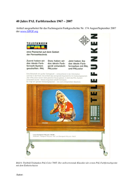 40 Jahre PAL Farbfernsehen 1967 – 2007