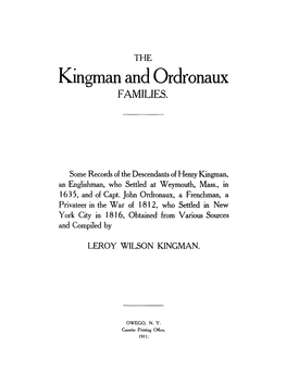 Kingman and Ordronaux FAMILIES