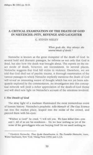 A Critical Examination of Tiie Death of God in Nietzsche: Pity, Revenge and Laughter G