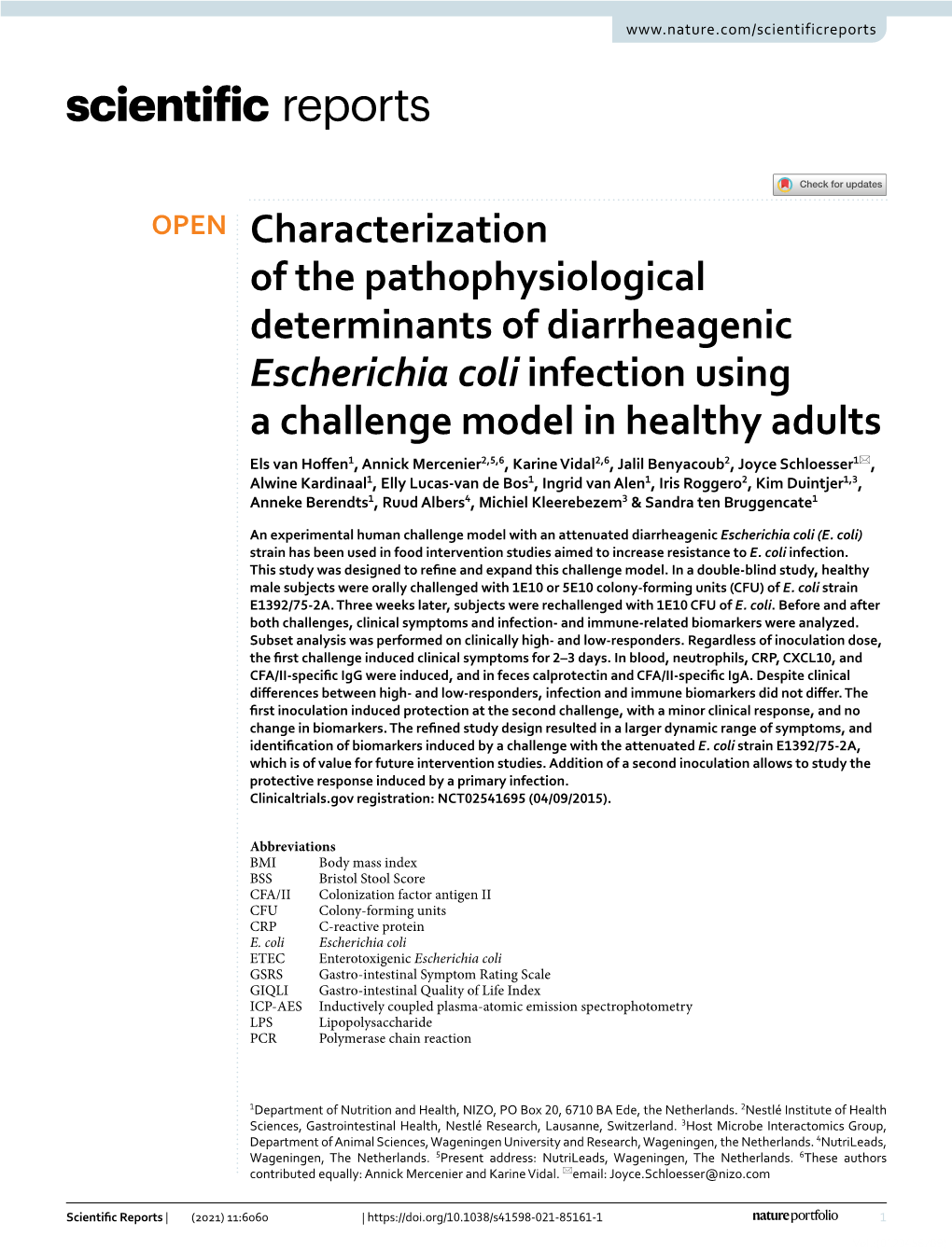 Characterization of the Pathophysiological Determinants of Diarrheagenic Escherichia Coli Infection Using a Challenge Model in H