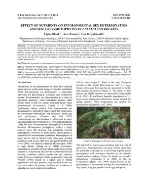 Effect of Nutrients on Environmental Sex Determination and Size of Gametophytes in Culcita Macrocarpa