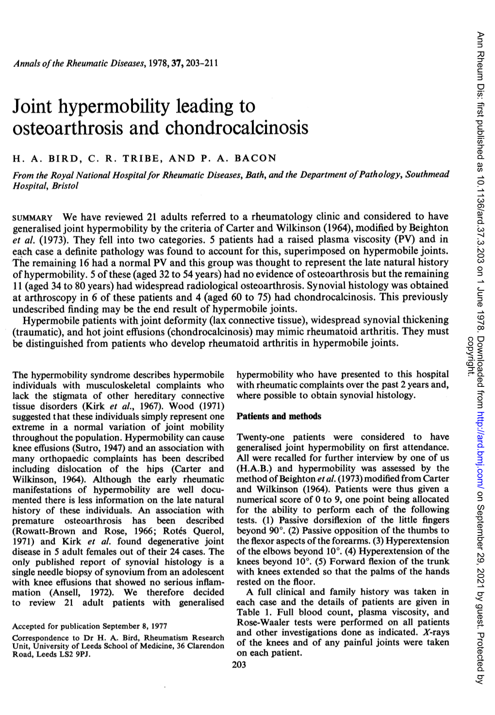 Joint Hypermobility Leading to Osteoarthrosis and Chondrocalcinosis