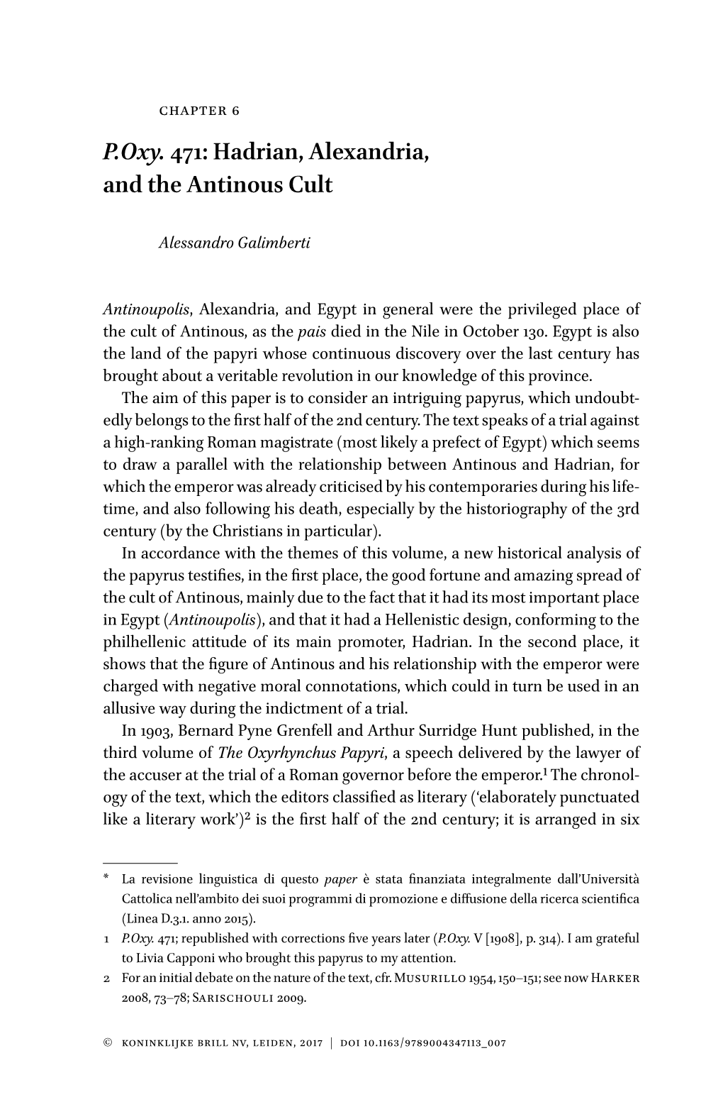 P.Oxy. 471: Hadrian, Alexandria, and the Antinous Cult