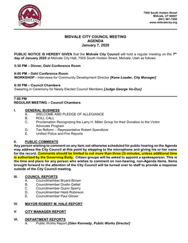 MIDVALE CITY COUNCIL MEETING AGENDA January 7, 2020