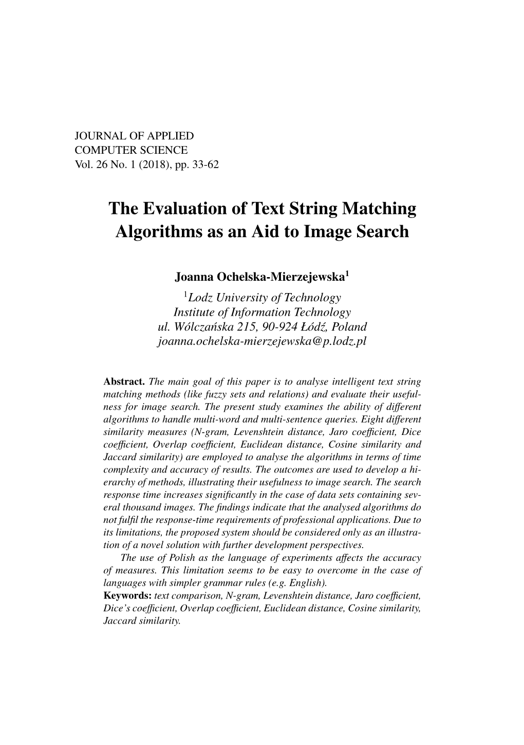 The Evaluation of Text String Matching Algorithms As an Aid to Image Search