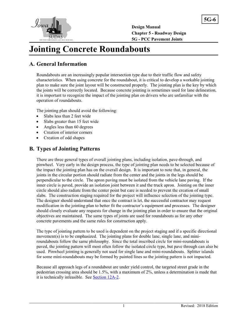 Section 5G-6 - Jointing Concrete Roundabouts