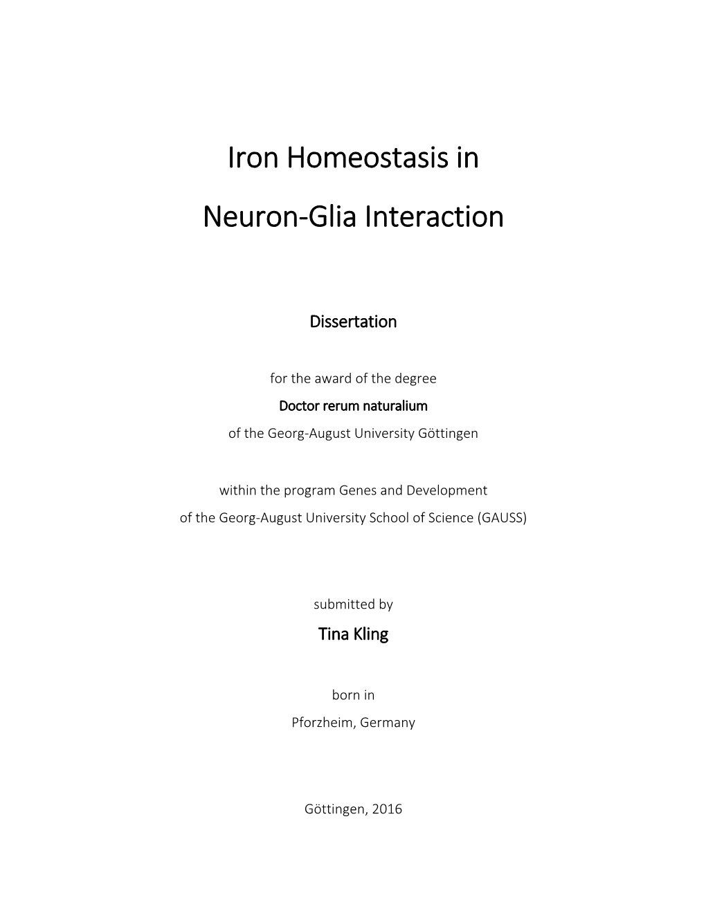 Iron Homeostasis in Neuron-Glia Interaction