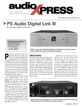 PS Audio Digital Link III by Gary Galo, Regular Contributor