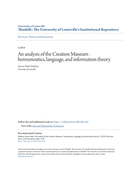 An Analysis of the Creation Museum : Hermeneutics, Language, and Information Theory